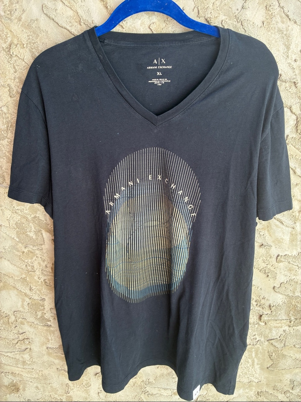 Women’s Armani Exchange Navy V Neck Graphic Tee Sz XL